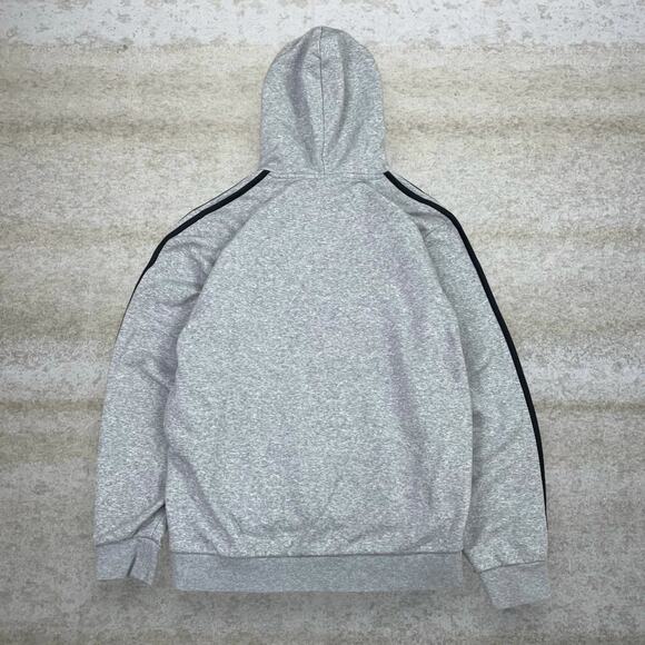 Adidas Hoodie Light Grey Cotton Black 3 Stripes Spellout Logo - Picture 2 of 3